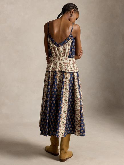 Polo Ralph Lauren Sleeveless Floral Cotton Blend Midi Dress, Floral Cream - view 2, Floral Cream