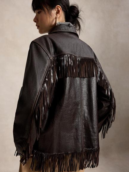 Polo Ralph Lauren Fringe Leather Jacket, Dark Chocolate - view 2, Dark Chocolate