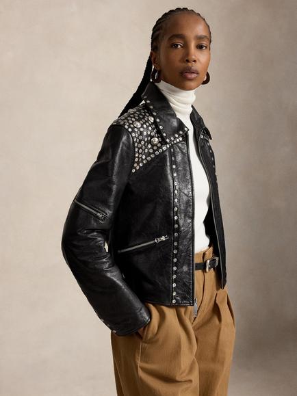 Polo Ralph Lauren Leather Moto Bomber Jacket, Black, Black