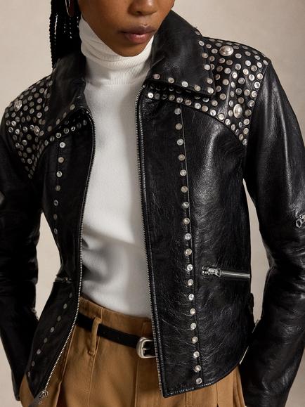 Polo Ralph Lauren Leather Moto Bomber Jacket, Black - view 2, Black