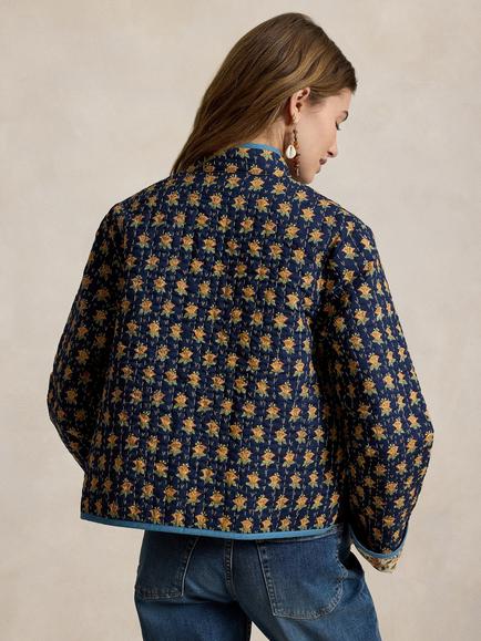 Polo Ralph Lauren Reversible Floral Print Mock Neck Lightweight Quilted Jacket, Navy/Multi - view 2, Navy Multi