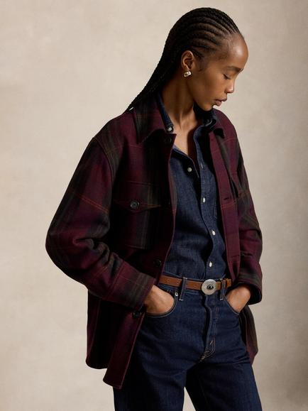 Polo Ralph Lauren Wool Blend Twill Check Overshirt, Brown/Multi, Brown Multi