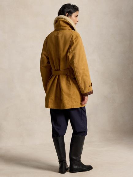 Polo Ralph Lauren Double Breasted Belted Waist Shearling Collar Coat, Khaki - view 2, Khaki