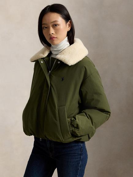 Polo Ralph Lauren Faux Fur Collar Bomber Jacket, New Olive, New Olive