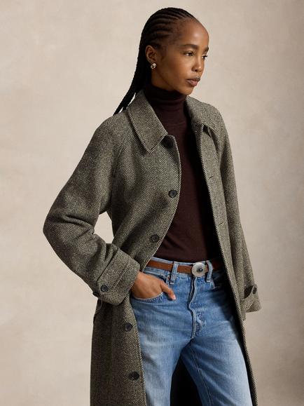 Polo Ralph Lauren Herringbone Wool Blend Trench Coat, Grey, Grey
