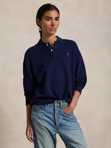 Polo Ralph Lauren Cotton Blend Fleece Polo Jumper, Cruise Navy