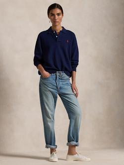 Polo Ralph Lauren Cotton Blend Fleece Polo Jumper, Cruise Navy - view 2, Cruise Navy