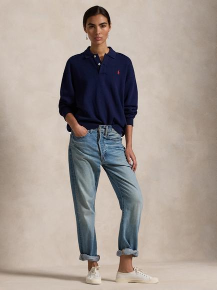 Polo Ralph Lauren Cotton Blend Fleece Polo Jumper - view 2, Cruise Navy