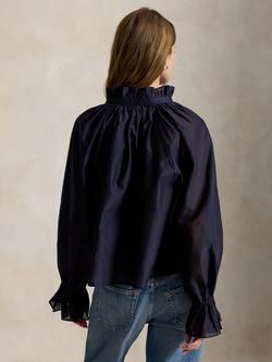 Polo Ralph Lauren Gathered Neck Organza Blouse, Hunter Navy - view 2, Hunter Navy