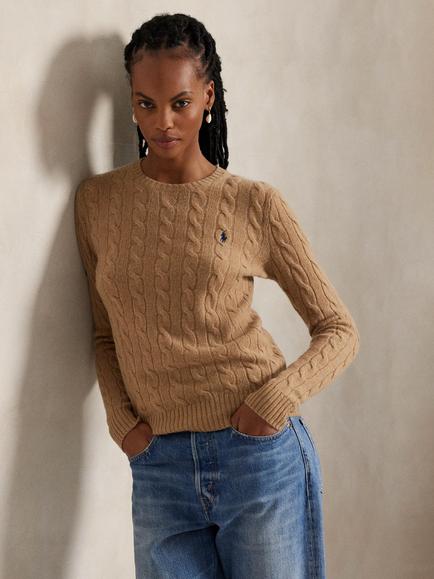 Polo Ralph Lauren Julianna Cable Knit Wool Rich Jumper, Camel Melange