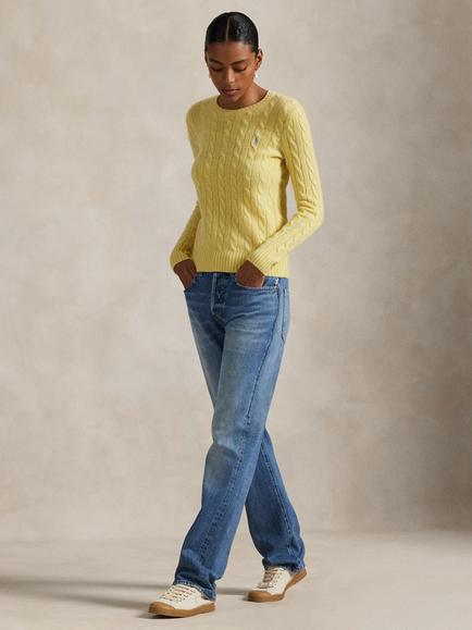 Polo Ralph Lauren Julianna Wool Blend Cable Knit Jumper, Fall Yellow - view 2, Fall Yellow