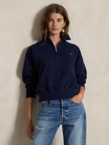 Polo Ralph Lauren Quarter Zip Neck Collar Fleece Jumper, Cruise Navy, Cruise Navy
