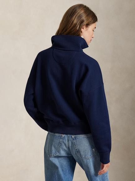 Polo Ralph Lauren Quarter Zip Neck Collar Fleece Jumper, Cruise Navy - view 2, Cruise Navy
