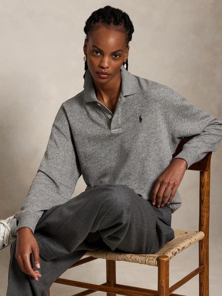 Polo Ralph Lauren Cotton Blend Fleece Polo Jumper, Dark Vintage Heather