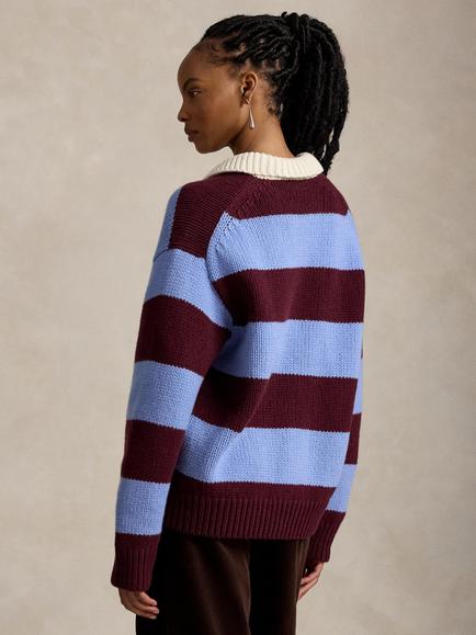 Polo Ralph Lauren Striped Wool Blend Rugby Jumper, Harvard Wine/Nwlitch Blue - view 2, Harvard Wine Nwlitch Blue