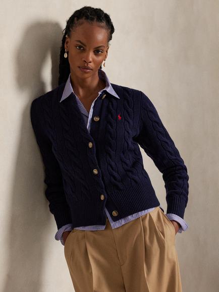 Polo Ralph Lauren Cashmere Blend Cable Knit Cardigan, Navy