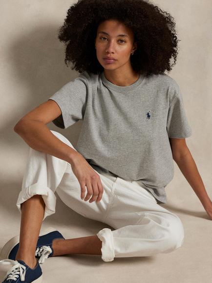 Polo Ralph Lauren Crew Neck Heavyweight Cotton T-Shirt, Cobblestone Heather, Cobblestone Heather