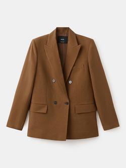Mango Double Breasted Blazer, Caramel, Caramel