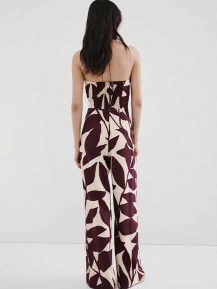 Mango Bandeau Leaf Print Wide Leg Jumpsuit, Raw - view 2, Raw