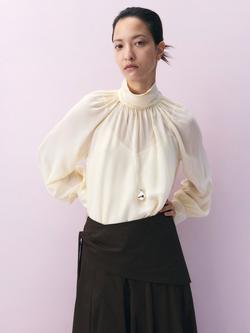 Mango High Neck Ruffle Back Blouse, Raw, Raw