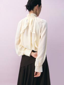 Mango High Neck Ruffle Back Blouse, Raw - view 2, Raw