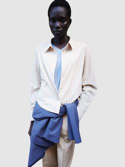 Mango Checked Cotton Blend Shirt, Brown/Multi, Brown/Multi