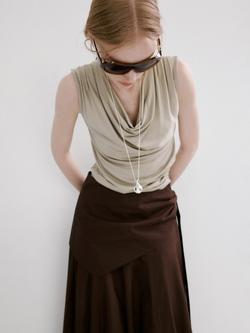 Mango Cowl Neck Draped T-Shirt, Stone, Stone