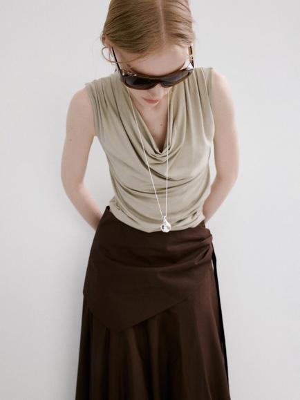 Mango Cowl Neck Draped T-Shirt, Stone, Stone