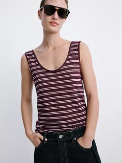 Mango Scoop Neck Stripe Vest Top, Garnet, Garnet