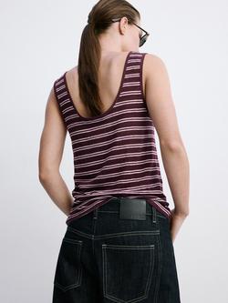 Mango Scoop Neck Stripe Vest Top, Garnet - view 2, Garnet