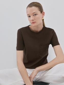 Mango Embroidered Pocket Crew Neck T-Shirt, Chocolate, Chocolate