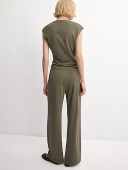 Mango Mid-Rise Wide-Leg Elastic Waist Trousers, Khaki - view 2, Khaki