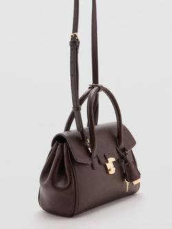 Mango Lockfront Top-Handle Shoulder Bag, Chocolate - view 2, Chocolate