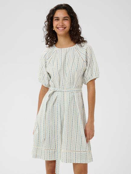 Saint Tropez Rajasz Stripe Print Short Puff Sleeve Cotton Mini Dress, Ice Vallarta, Ice Vallarta