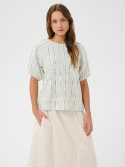 Saint Tropez Rajasz Stripe Print Short Puff Sleeve Cotton Blouse, Ice Vallarta, Ice Vallarta