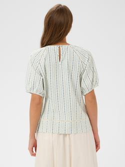 Saint Tropez Rajasz Stripe Print Short Puff Sleeve Cotton Blouse, Ice Vallarta - view 2, Ice Vallarta