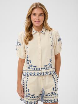 Saint Tropez Romelle Embroidered Puff Sleeve Shirt, Turtledove, Turtledove