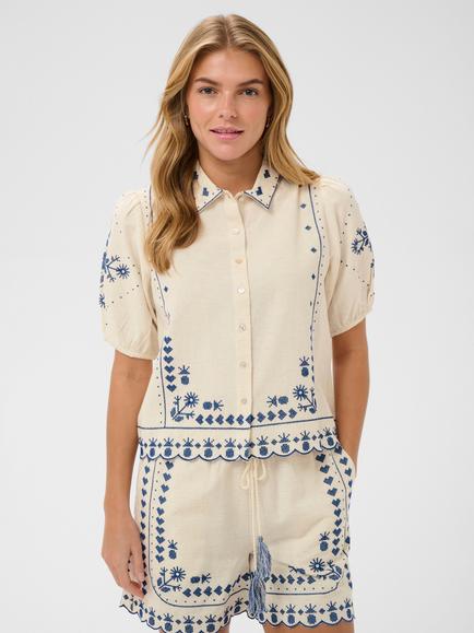 Saint Tropez Romelle Embroidered Puff Sleeve Shirt, Turtledove, Turtledove