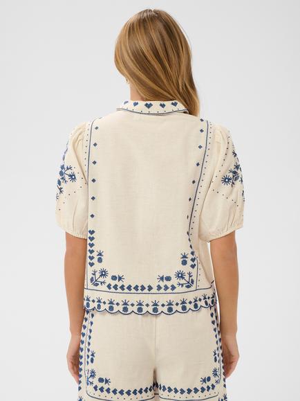 Saint Tropez Romelle Embroidered Puff Sleeve Shirt, Turtledove - view 2, Turtledove