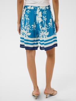 Saint Tropez Rasheda Floral Print Drawstring Shorts containing LENZING™ ECOVERO™ Viscose, Vallarta Blue - view 2, Vallarta Blue