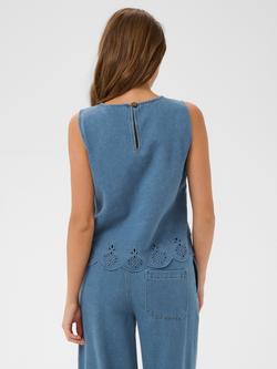 Saint Tropez Rozlynnsz Embroidered Scallop Hem Top, Medium Blue Denim - view 2, Medium Blue Denim