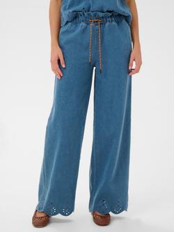 Saint Tropez Rozlynn Scallop Hem Wide Leg Trousers, Medium Blue Denim, Medium Blue Denim
