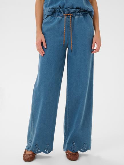 Saint Tropez Rozlynn Scallop Hem Wide Leg Trousers, Medium Blue Denim, Medium Blue Denim