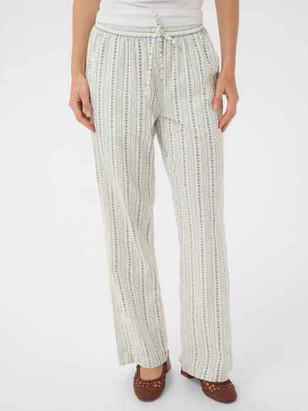 Saint Tropez Rajasz Stripe Print Wide Leg Drawstring Waist Cotton Trousers, Ice Vallarta, Ice Vallarta