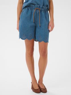Saint Tropez Rozlynnsz Embroidered Scallop Hem Shorts, Blue, Blue