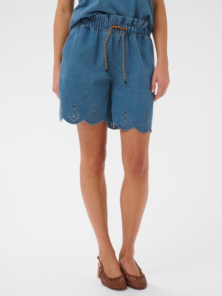 Saint Tropez Rozlynnsz Embroidered Scallop Hem Shorts, Blue, Blue