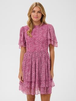 Saint Tropez Rachil Short Sleeve Tiered Mini Dress, Raspberry Rose, Raspberry Rose