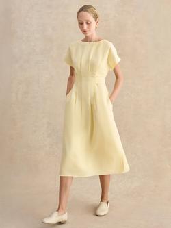 Hobbs Aliya Linen Blend Short Sleeve Midi Dress, Yellow, Yellow