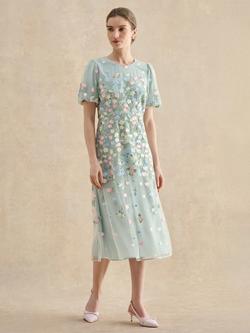 Hobbs Audra Floral Midi Dress, Green, Green