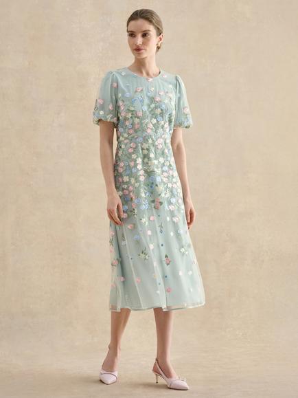Hobbs Audra Floral Midi Dress, Green, Green